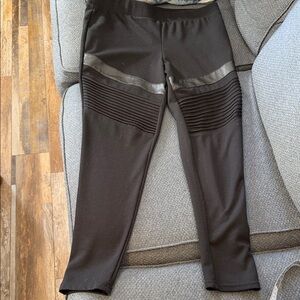 INC: Black Leggings with Leather look Accents size XL